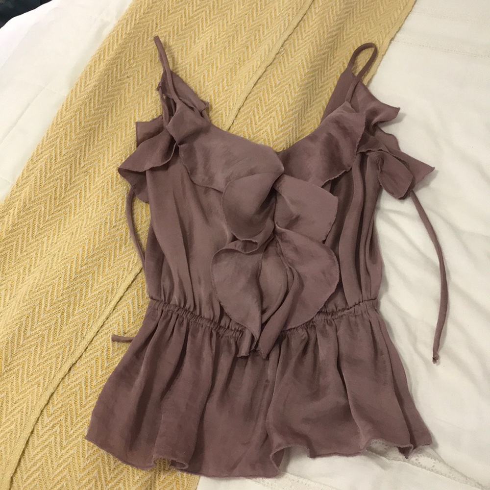 Silk-like purple backless blouse